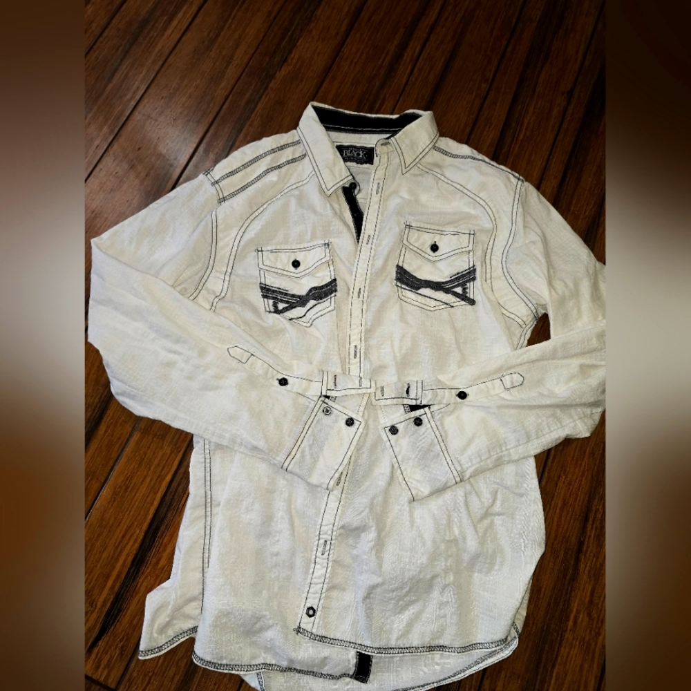 Mens Buckle Black White Lightweight Shirt Jacket Xl
